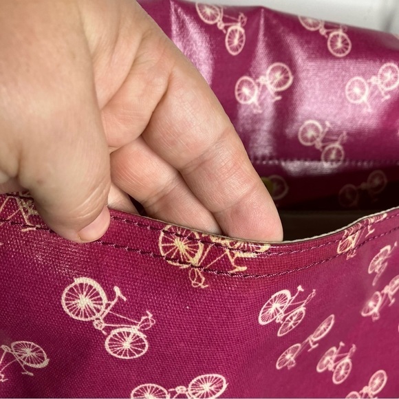 Fossil coated canvas messenger bag pink bicycle print leather trim - Picture 7 of 16